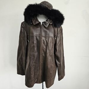 Knoles and carter brown Leather real fur jacket size M